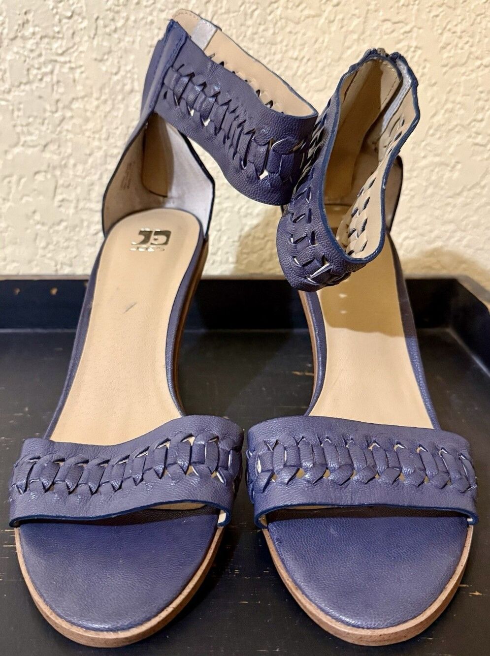 Joe's Jeans 8.5 Navy Blue Ankle Strap High Heels Sandals Pax Wow Euc
